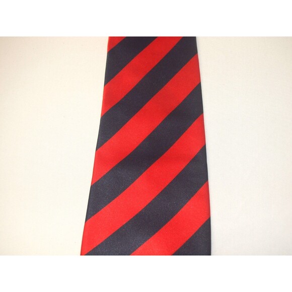 Rene Chagal Tie Hand Made Royal Blue & Cherry Red Striped Tie 3 3/4" x 61" - Picture 3 of 5